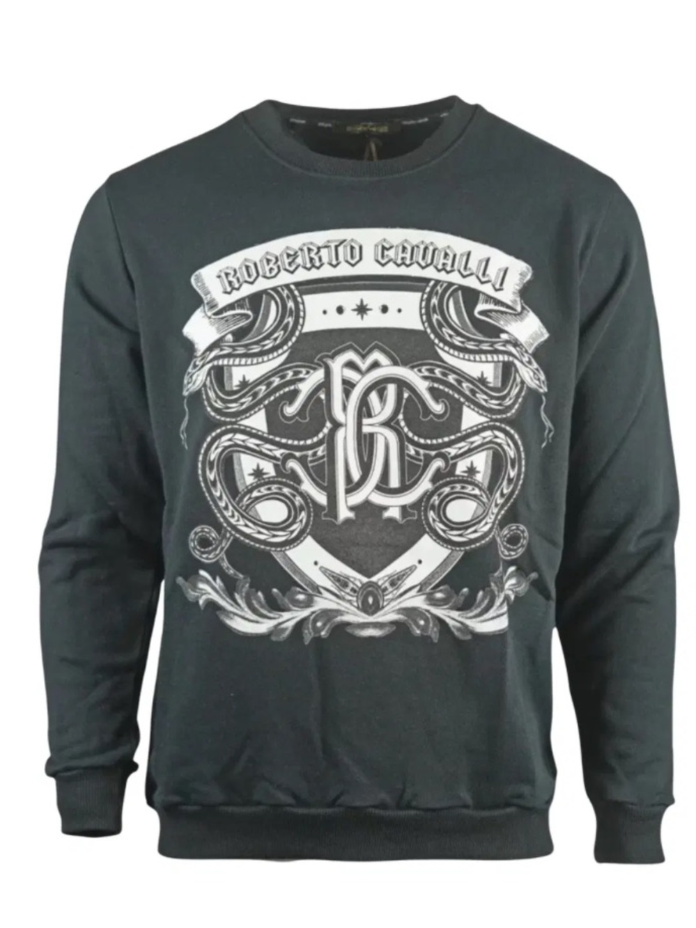 ROBERTO CAVALLI Black CREST DUELING SNAKES SWEATSHIRT Sz M